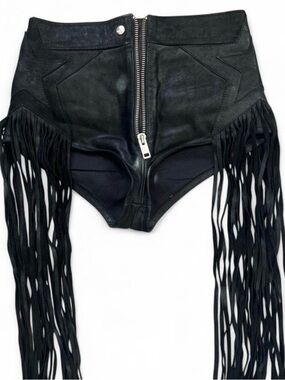 DIESEL Black Leather Fringe Shorts - Size
S